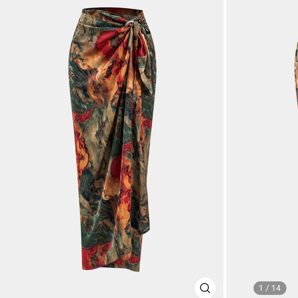 Satin Floral Print Tie Front Skirt